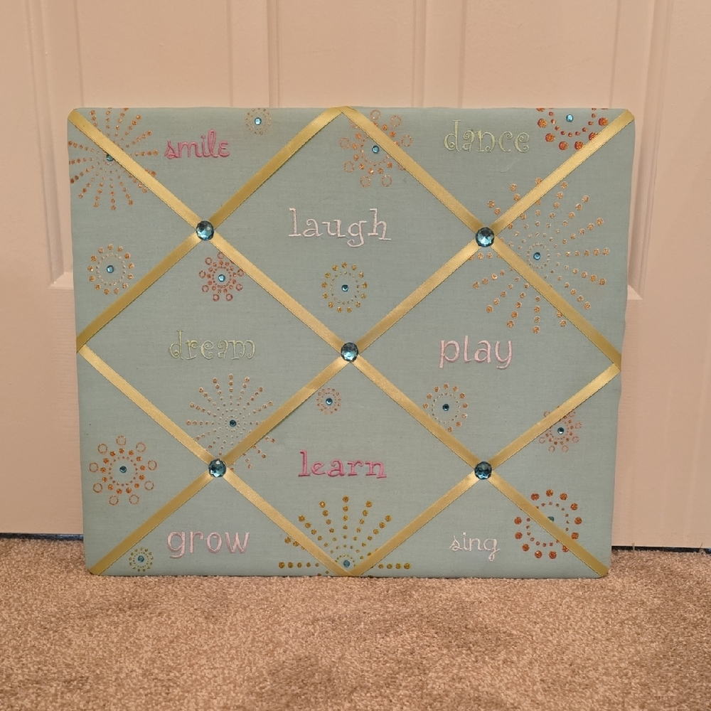New View Decorative Memo Board with Ribbon and Gem Accents